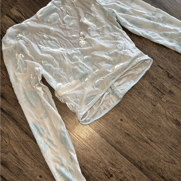 Windsor Flocked Floral Mesh Long Sleeve Corset Sky Blue Top NWOT - Picture 8 of 10